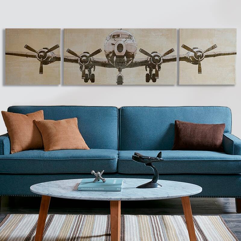 Intelligent Design Flight Time Triptych 3-piece Canvas Wall Art Set - Grey