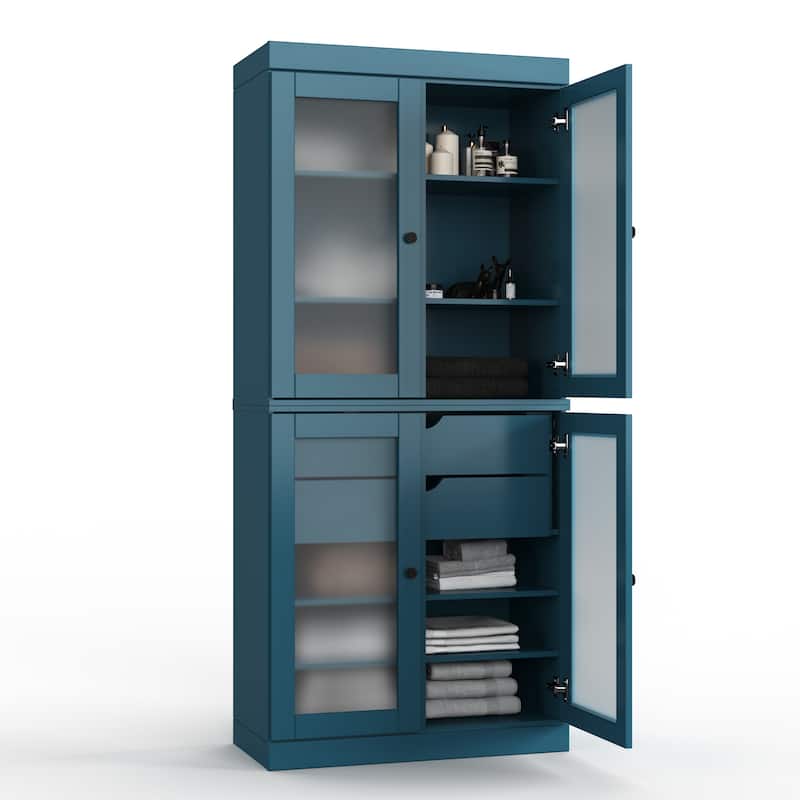 Palace Imports 100% Solid Wood 32" Bathroom Cabinet with Frosted Glass Doors, 2-Drawers and Adjustable Shelves
