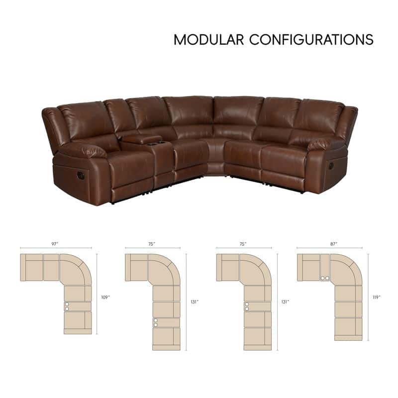 6PCS, 2 Manual Recliners, Faux Leather Reclining Sectional with Center Console
