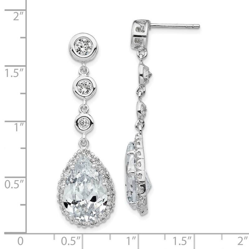 Curata 925 Sterling Silver Post Earrings CZ Cubic Zirconia Long Drop Dangle Earrings - 43x12mm Wide