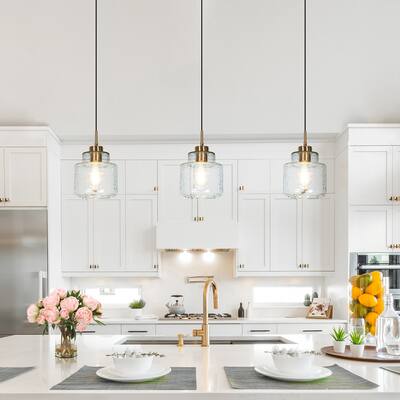 Yarge Modern Mini 1-Light Water-drop Glass Pendant Abstract Brass Gold Adjustable Kitchen Island Lighting