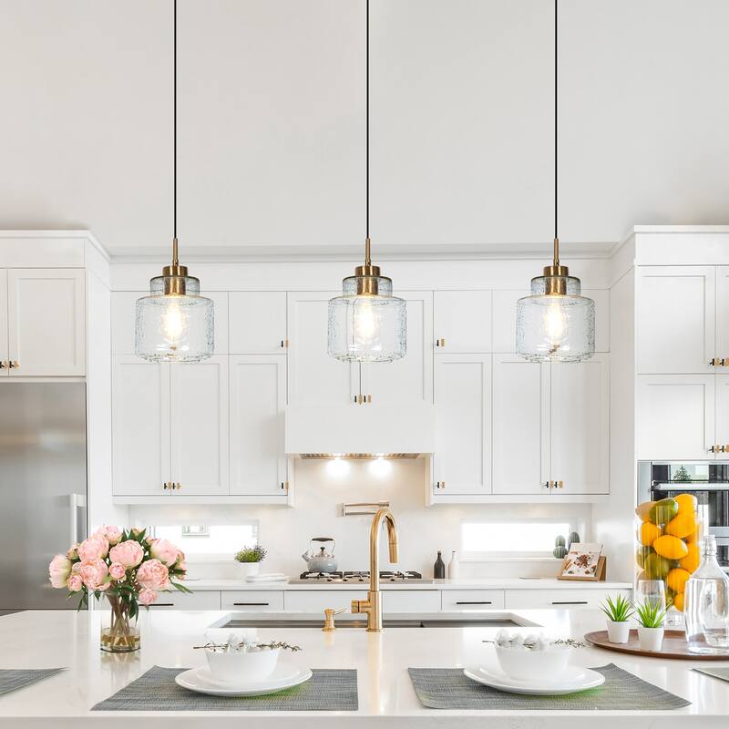 Yarge Modern Mini 1-Light Water-drop Glass Pendant Abstract Brass Gold Adjustable Kitchen Island Lighting - D 6.7" x H 15.5"