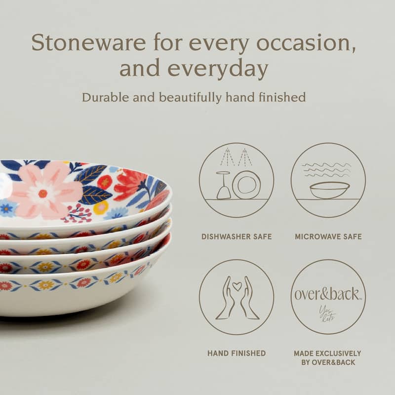 over&back x Jess Phoenix Stoneware Dinner Bowls, Set of 4