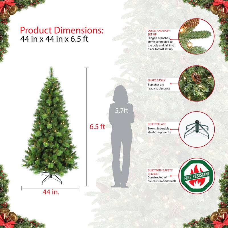 Puleo International Pre-Lit 6.5' Adirondack Pine Artificial Christmas Tree
