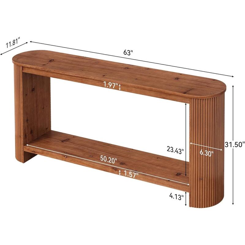 63" Solid Wood Farmhouse 2-Tier Narrow Long Console Table for Entryway - 11.8"D × 63"W × 31.5"H
