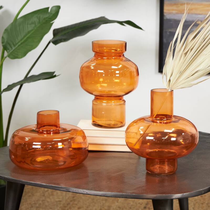 Blue, Green or Orange Glass Round Vase with Varying Shapes and Sizes (Set of 3)