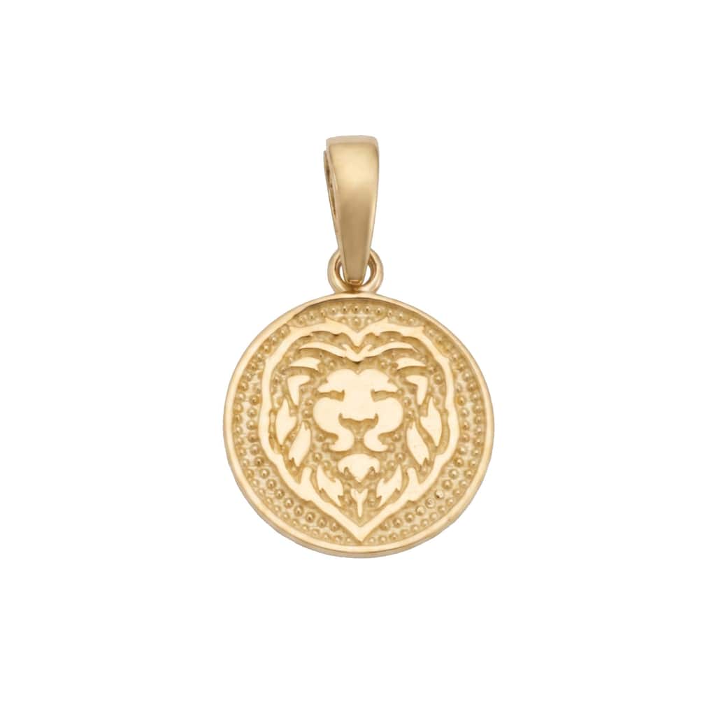 Au Naturale 14k Yellow Gold Lion Head Medallion 10mm Disc Pendant