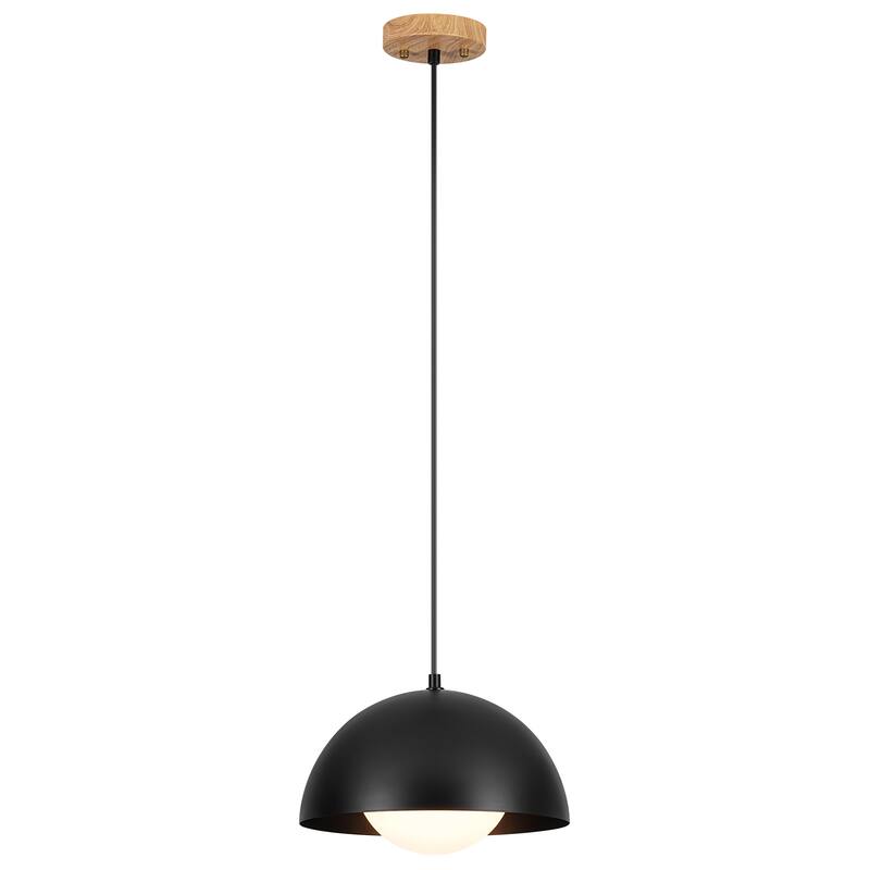 1-Light 11.8" Modern Farmhouse Black Dome Frosted Glass Globe Pendant Light for Kitchen Island - 11.8 in. W x 9.84 in. H