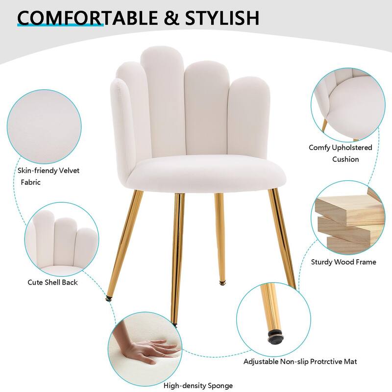 Velvet Vanity Chair Makeup Chair for Vanity with Golden Metal Legs