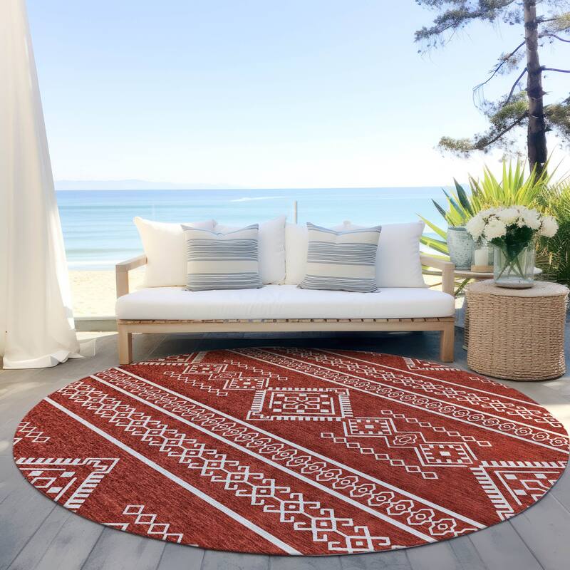 Machine Washable Indoor/ Outdoor Chantille Moroccan Boho Rug - Red - 8' x 8'