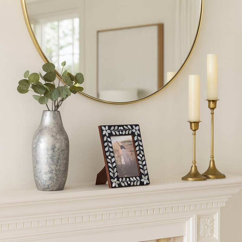 Sagebrook Home Mother Of Pearl Inlay Vine Photo Frame, Black, Rectangle