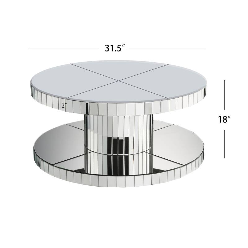 31.5" Dazzling Sliver Round Coffee Table with Fluted Mirror Design for Living Room