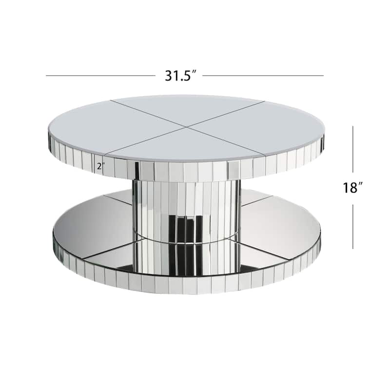 Luxury Fluted Mirror Coffee Table Round Double-Tier End Table