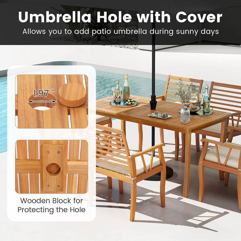 Costway 6 PSC Patio Dining Set Acacia Wood Table and Bench Chairs with - See Details