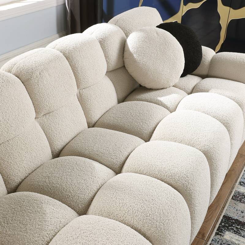 Wayna Modern Square Sofa, Sherpa Thick Cushion Double Sofa