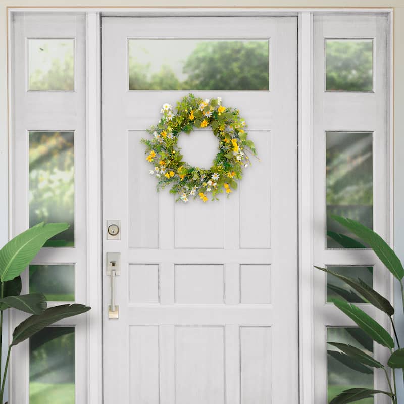 Puleo International 24" Artificial Daisy Floral Spring Door Wreath, Multicolor