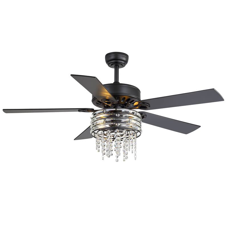 52-inch Reversible 5-Blade Crystal Caged Ceiling Fan with Remote and Light Kit