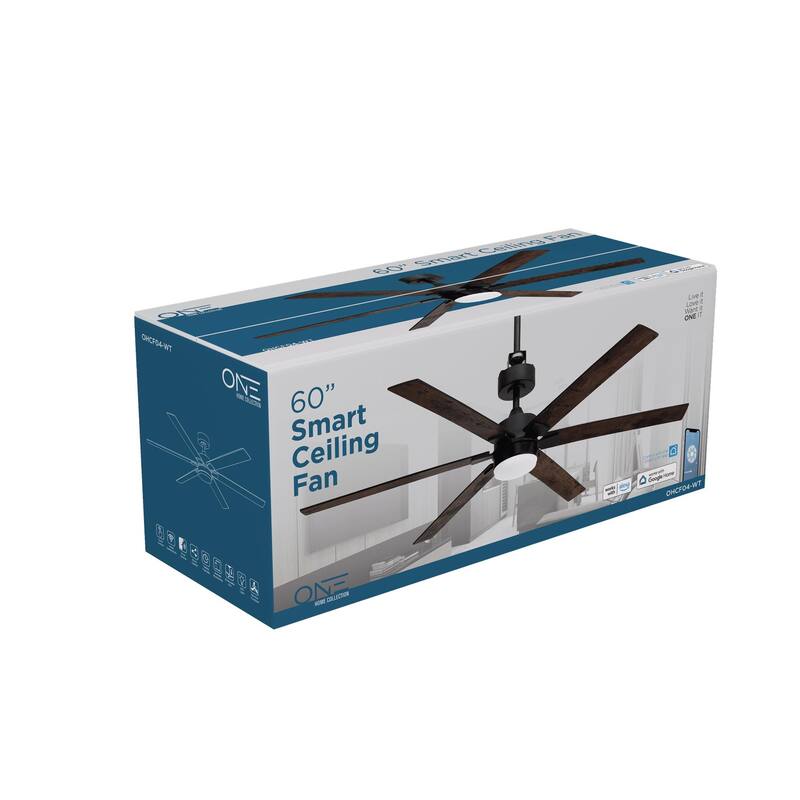ProMounts All Seasons 60" Ceiling Fan with Light, Quiet, Alexa/Google, 3 Color LED Lights, Reversible, Walnut