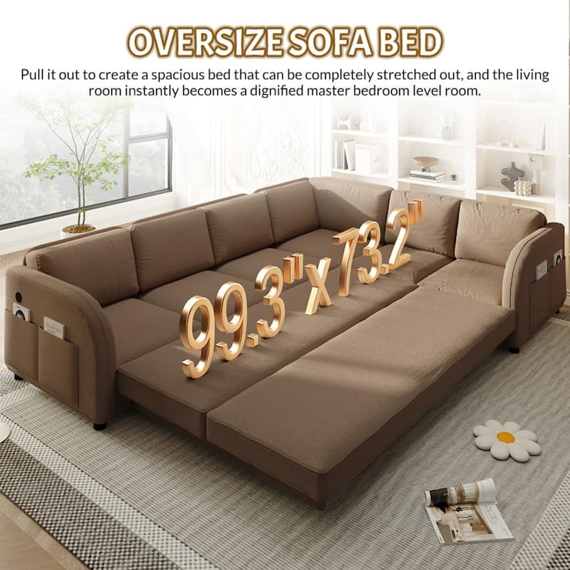 115.2" L-Shaped Teddy Sectional Sofa with Pull-Out Bed
