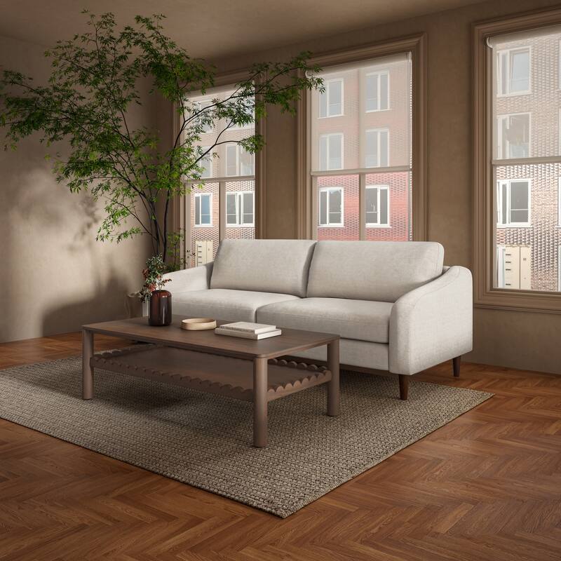 NADAAL STUDIOS Thalen Coffee Table, Rectangular Mango Wood Top with Geometric Rounded Legs, Vintage Brown