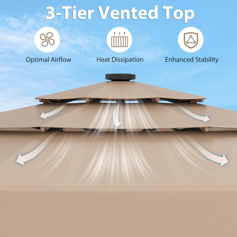 Costway 10 FT Solar Patio Umbrella with 32 LED Lights 3-Tier Vented