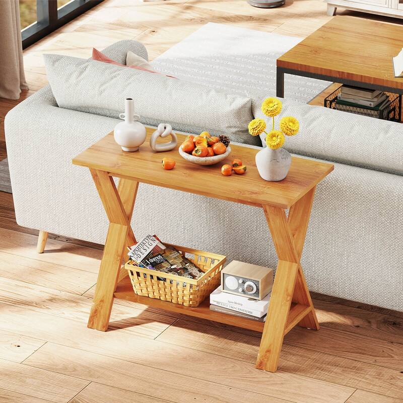 Costway 35.5-Inch Long Entryway Table with Storage Shelf Solid Teak - See Details