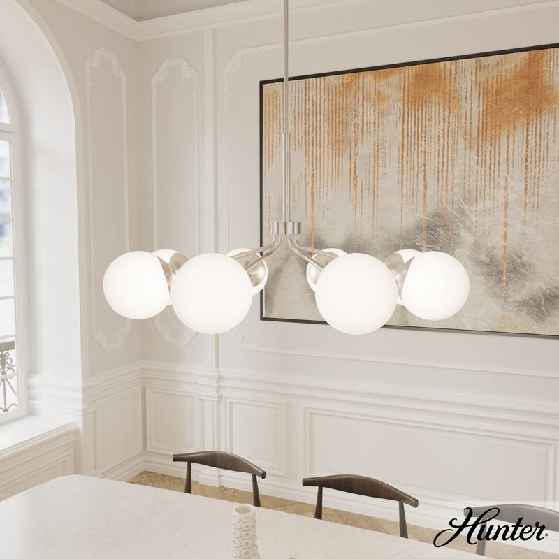 Hunter Hepburn Chandelier - Dining Room, Entry - Retro/Minimalistic, Sputnik - 8 Light - Brushed Nickel