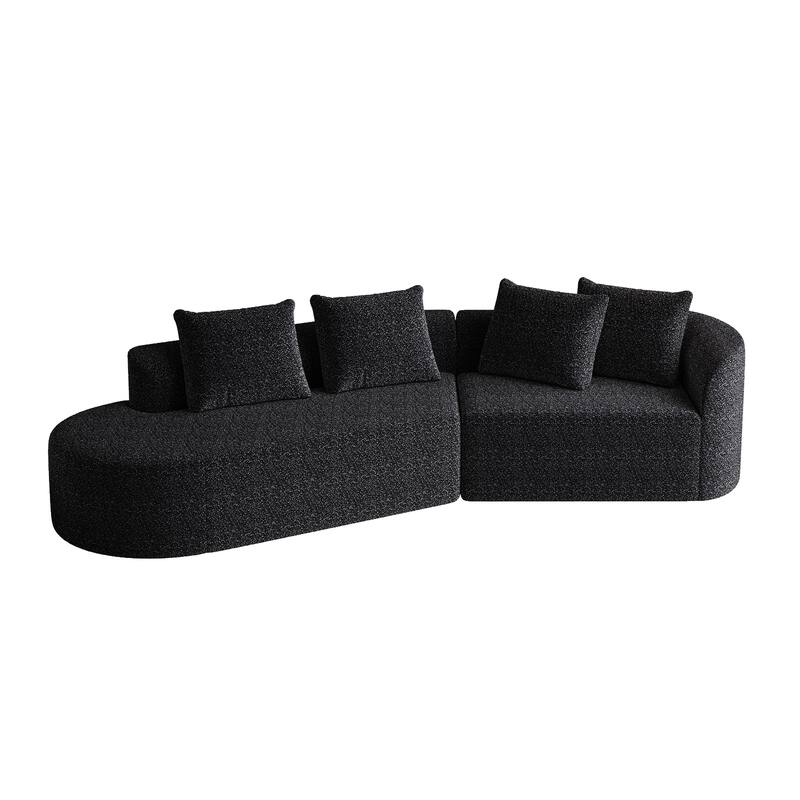 Upholstered Oversized Sectional Sofa, 112-Inch Chenille 4-Seater Extra Deep & Wide Seat Curved Cloud Couch with 4 Throw Pillows