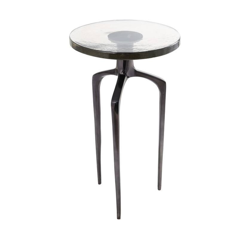 Black Aluminum Metal Accent Table with Textured Glass Tabletop