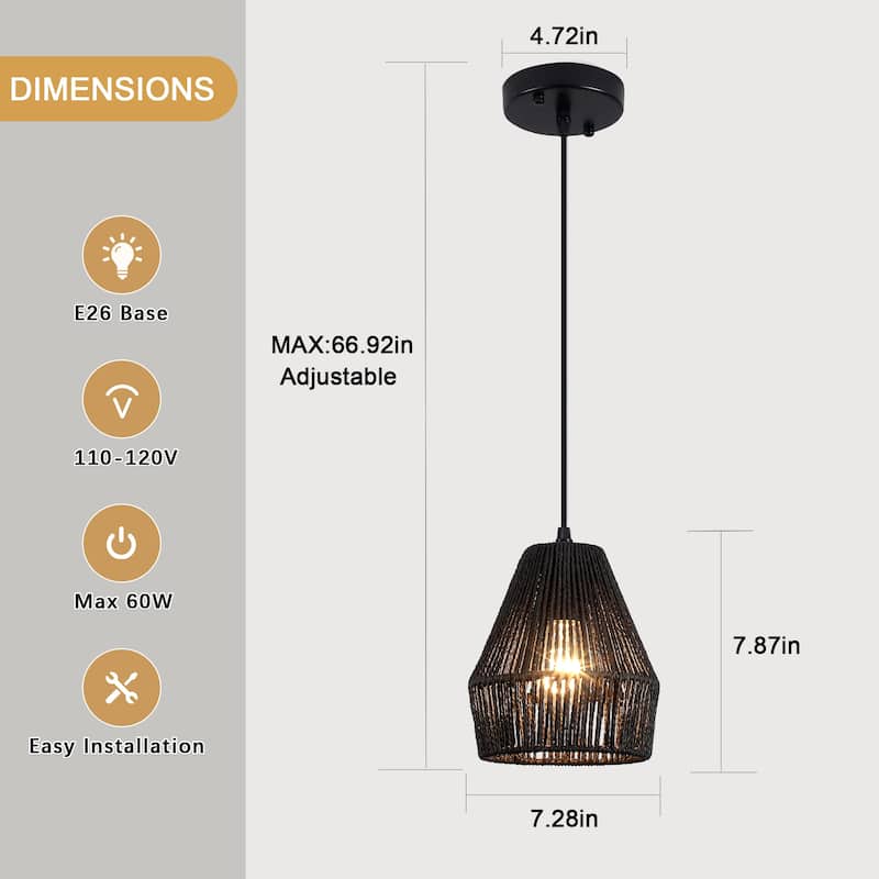 Boho Coastal 1-Light Hand-Woven Rattan Pendant Light for Kitchen Island Hallway (Set Of 2) - 7.28 in
