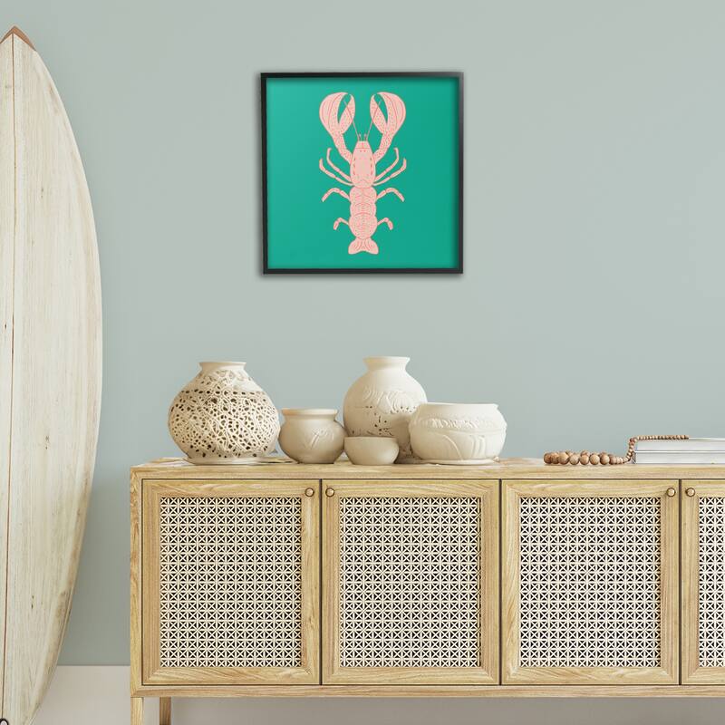 Stupell Minimal Pink & Green Lobster Framed Giclee Art Design By Sazerelli Designs