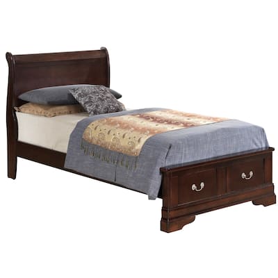 Twin Sleigh Wooden Bed with Drawers - 84" - Dark Brown