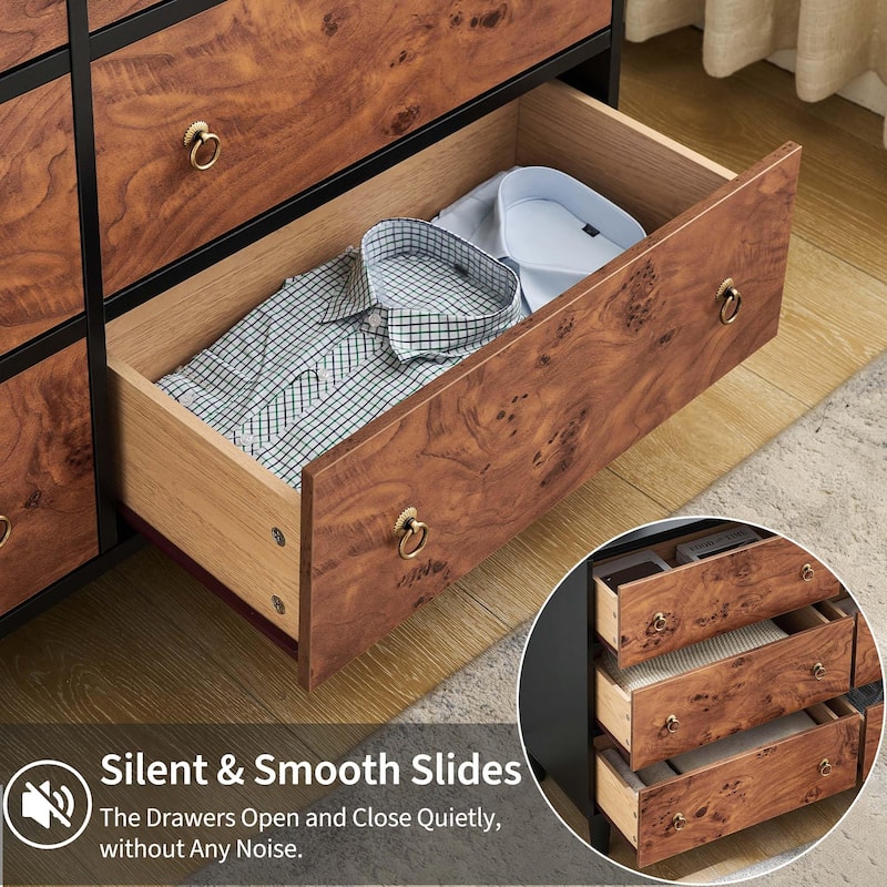 5/6/7 Drawer Dresser for Bedroom, Wood Chest with Curved Profile and Vintage Circle Handles
