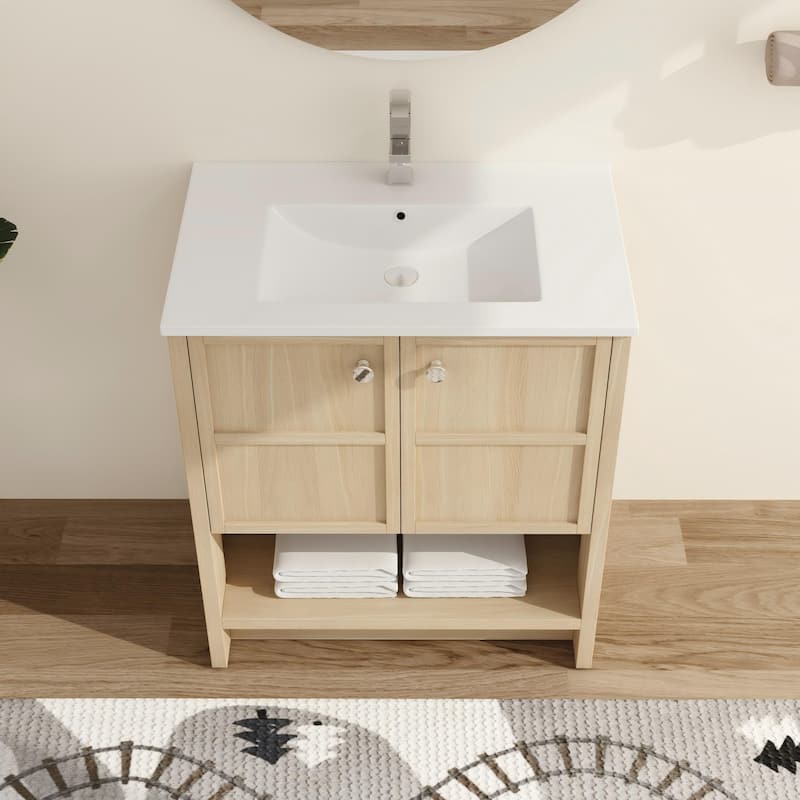 Malwee 24"/30" FreeStanding Bathroom Vanity, Floor Stand Bathroom Vanity with Sink and Soft Close Door