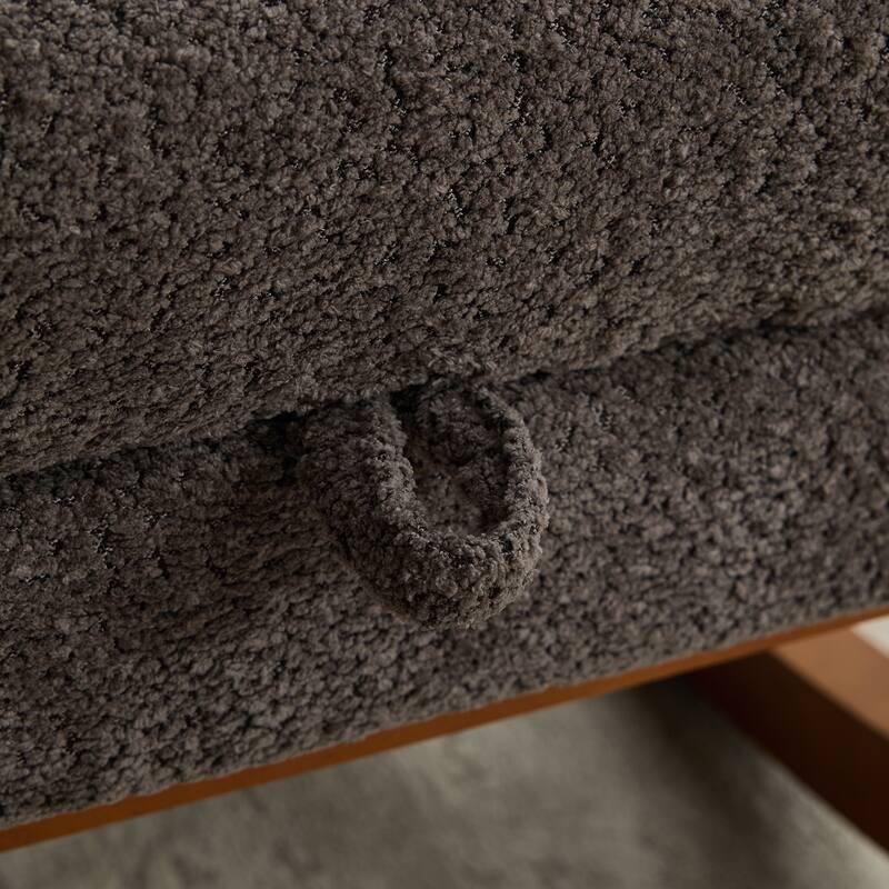 Boucle Fabric Rocking Chair with Retractable Footrest and Side Pocket