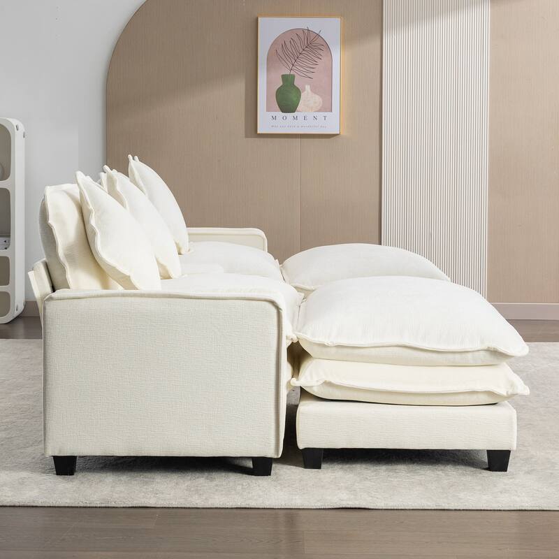 111" Chenille Sectional Sofa Set with USB Ports & Cup Holders, Oversized Chaise Lounge Modular Loveseat with 2 Ottomans