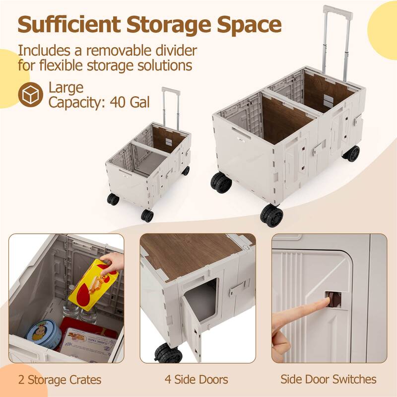 Costway Large Foldable Utility Cart with 2-Tier Storage Crates 5 - See Details
