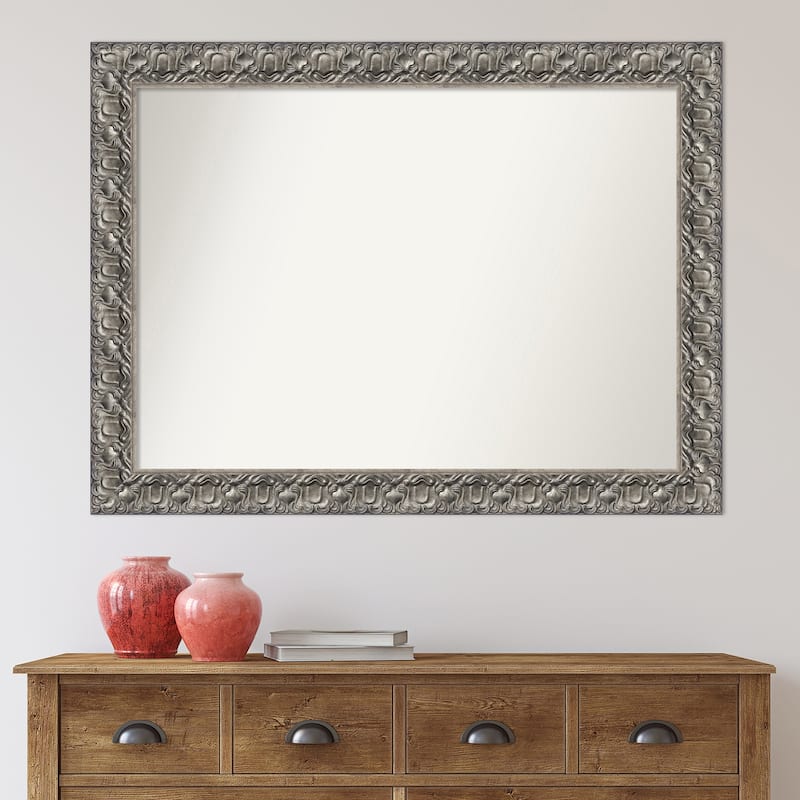 Non-Beveled Wood Wall Mirror - Silver Luxor Frame