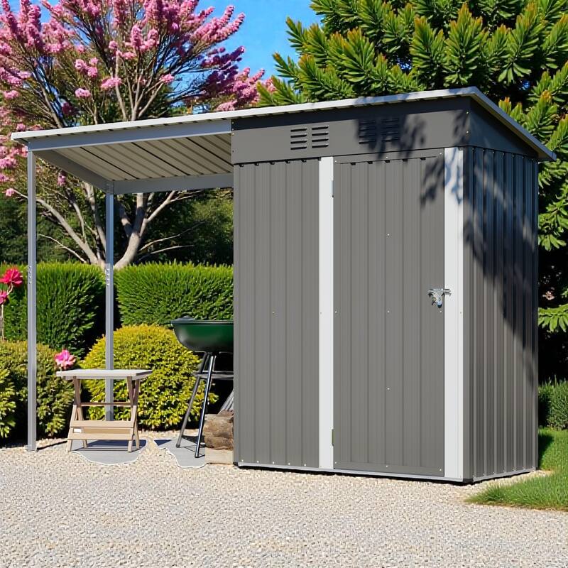 5x3 FT Galvanized Steel Shed and Gazebo Combo, Lean-To Storage Shed with Pergola for Backyard