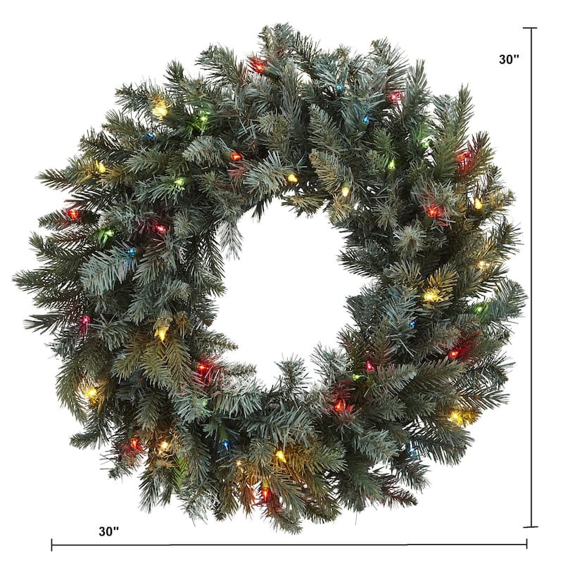 Pre-Lit Pine Artificial Christmas Wreath, 30-Inch, Multicolor LED Lights
