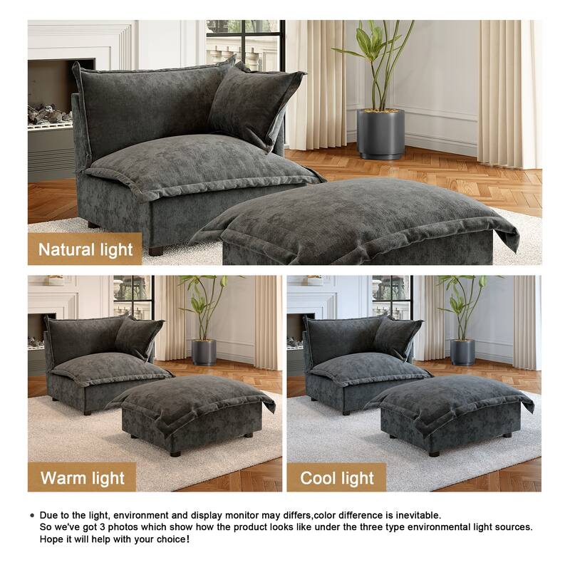 Modern Cloud Chaise Longue Accent Chair with Ottoman set