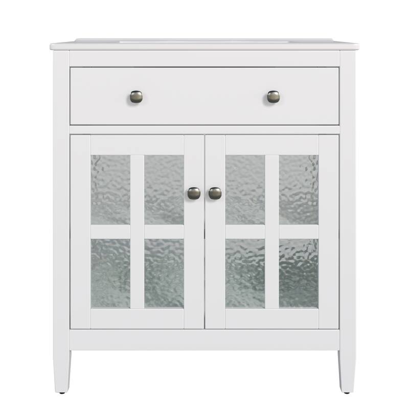 30" Bathroom Vanity with Ceramic Sink, Equipped with Adjustable Shelf and Tip-Out Tray - White