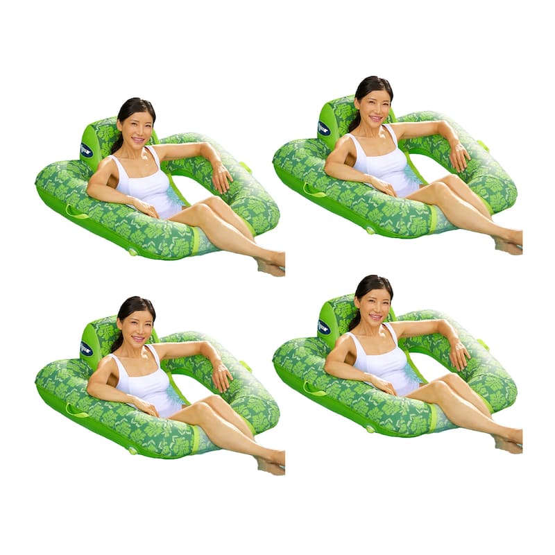 Aqua Leisure Zero Gravity Inflatable Swimming Pool Lounge Chair Float, Green, 4 - 4 Pack