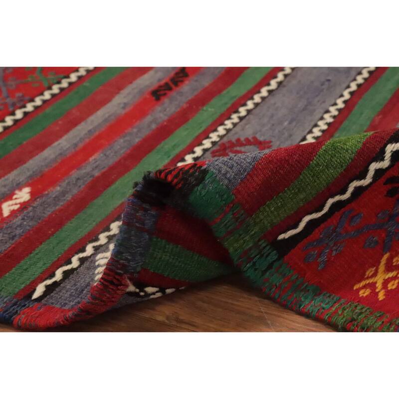 Hand Woven Oriental 100% Wool Carpet Southwestern Tribal Red Kilim Area Rug - 12' 0'' X 6' 5''