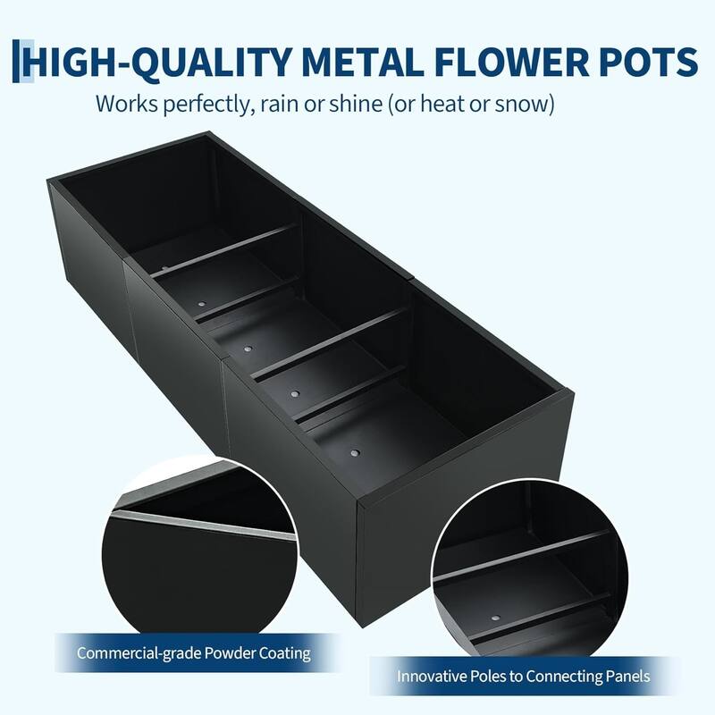 18x18x12 in Snap-Together Metal Raised Garden Bed Modern Black Square Planter With Base