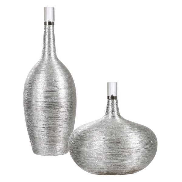 Uttermost Gatsby Silver Ribbed Bottles (Set of 2). Opens flyout.