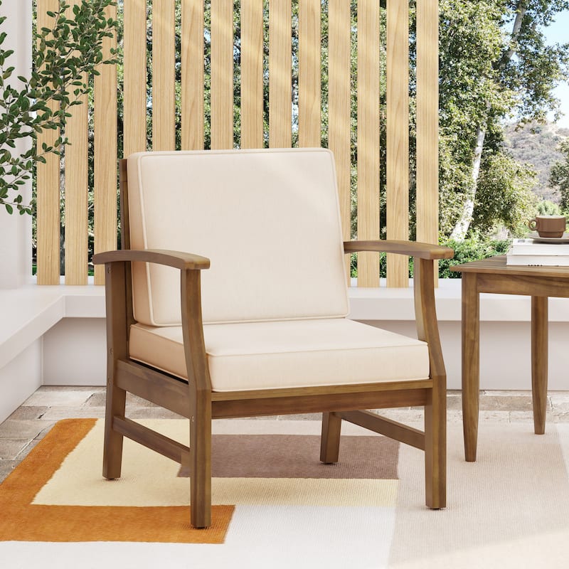 Christopher Knight Home Perla Acacia Wood Outdoor Club Chair - Teak + Cream