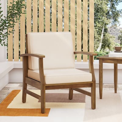 Roomfitters Outdoor Acacia Wood Club Chair with Weather-Resistant Cushions