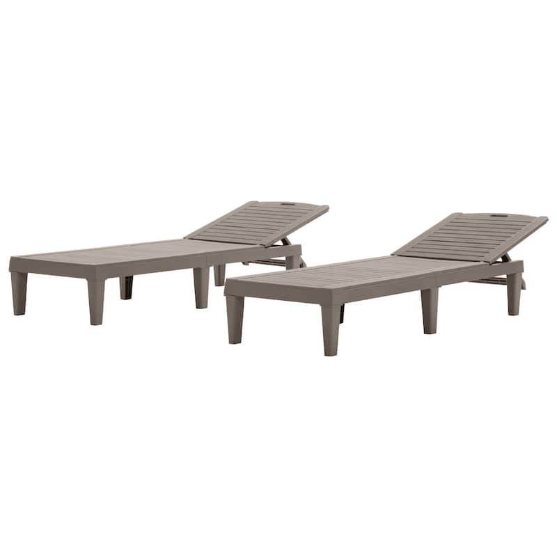 Roomfitters 2 Pcs Resin Outdoor Chaise Lounge Chairs with Adjustable Backrest for Patio, Poolside or Beach