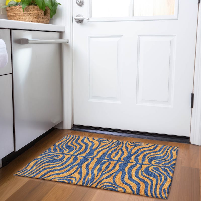 Premium Washable Super Soft Modern Zebra Print Mayfield Rug - Navy - 1'8" x 2'6"